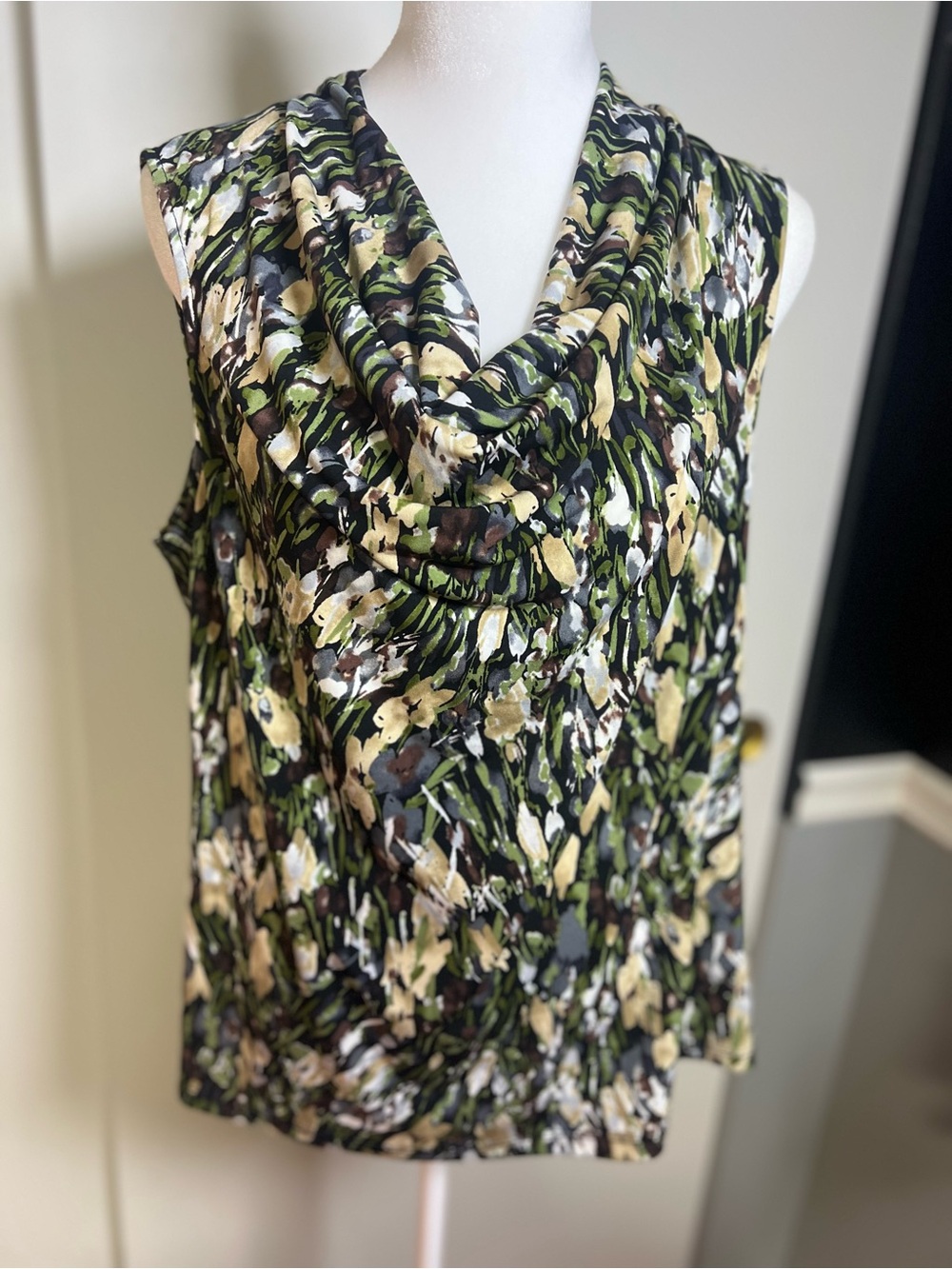 Jones Studio Olive Green Floral Cowl Neck Tank